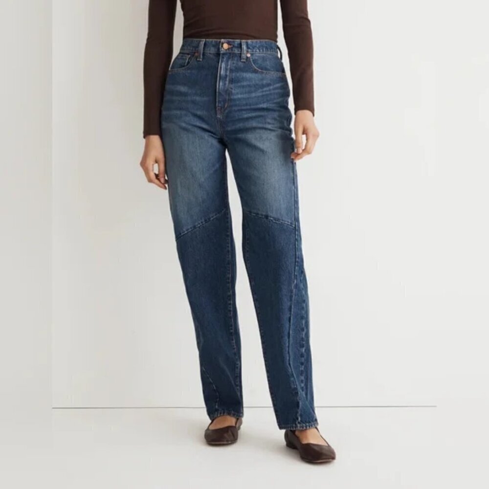 Madewell Baggy Tapered Jeans Size 23 Fanwell Was Two-Tone High Rise Denim